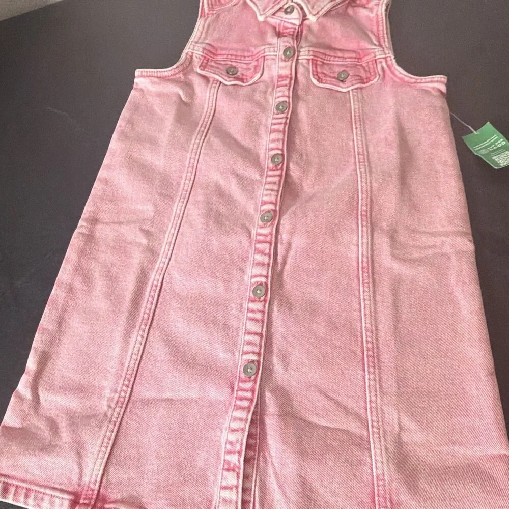Gap Baby Girls Pink Sleeveless Denim Shirt Dress Button Front Pockets 5Y